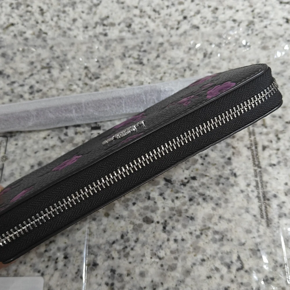 Coach Long Zip Around Wallet With Floral Print, black and purple - Picture 6 of 10